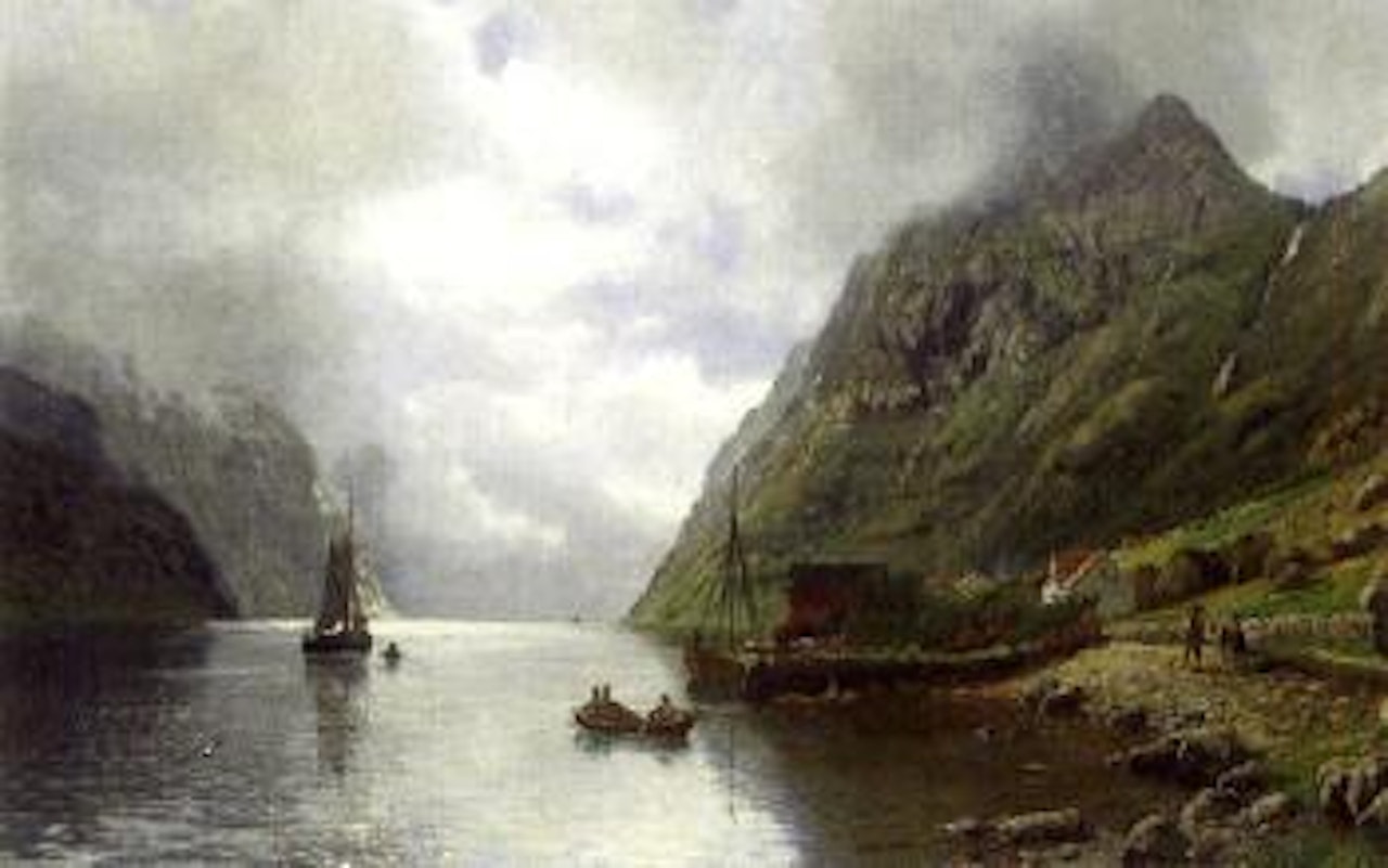 Norwegian fjord landscape with fishing village by Anders Monsen Askevold
