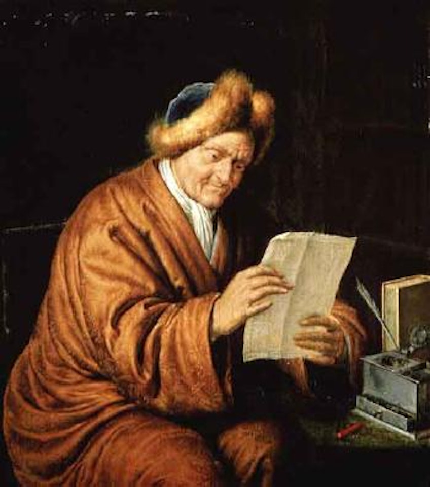 Old man reading a newspaper by Willem van Mieris