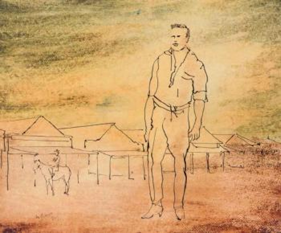 Figure in outback landscape by Sidney Nolan