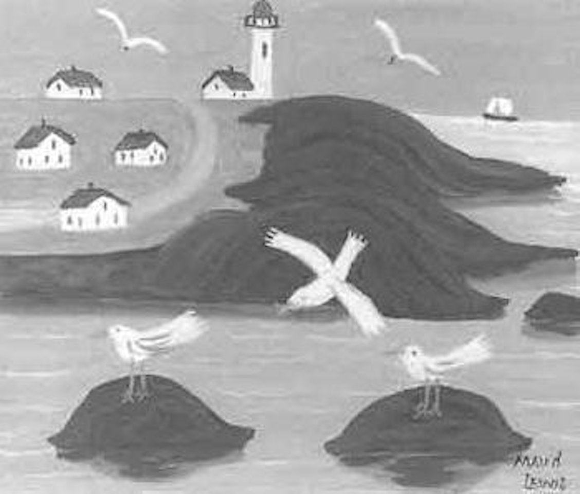 Untitled - seagulls and lighthouse by Maud Lewis