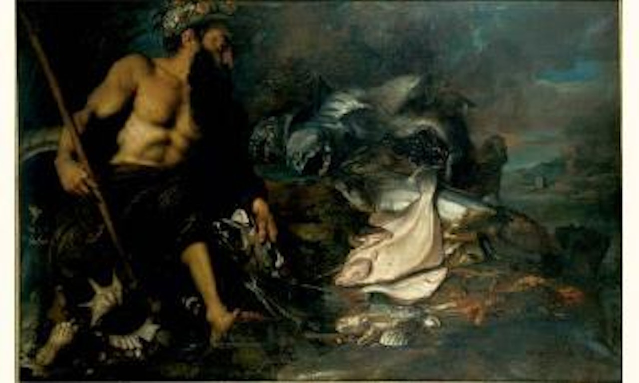 Allegorie de l'eau, un triton avec poissons, crustaces et coquillages marins by Abraham Janssens