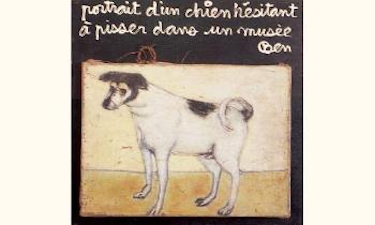 Portrait d'un chien hesitant a pisser dans un musee by Ben Vautier
