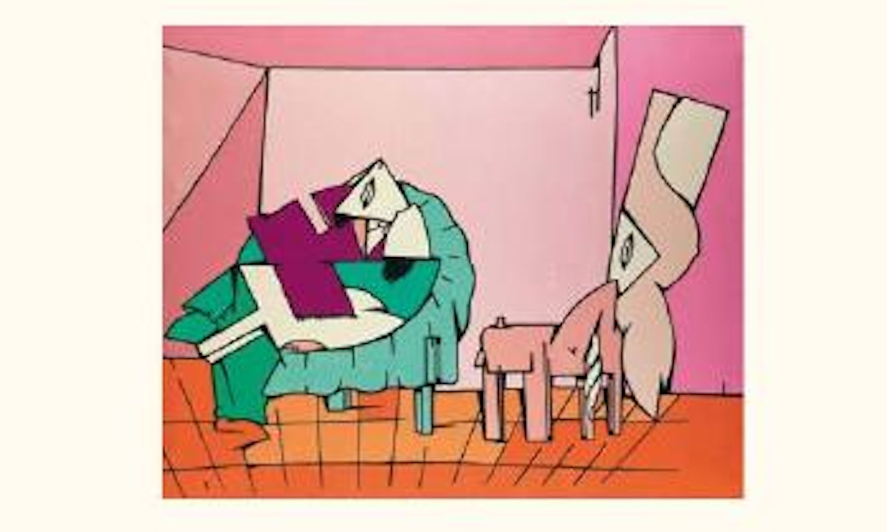 Interior scene with a green armchair by Valerio Adami