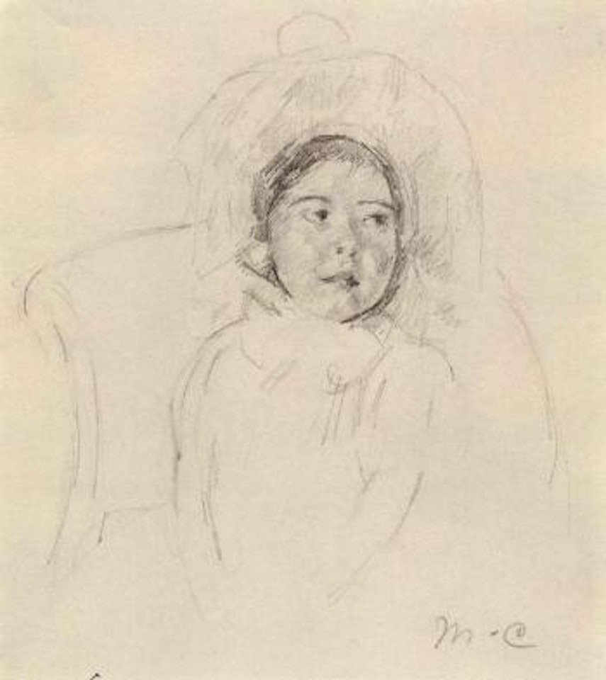 Margot in a ruffled bonnet by Mary Cassatt