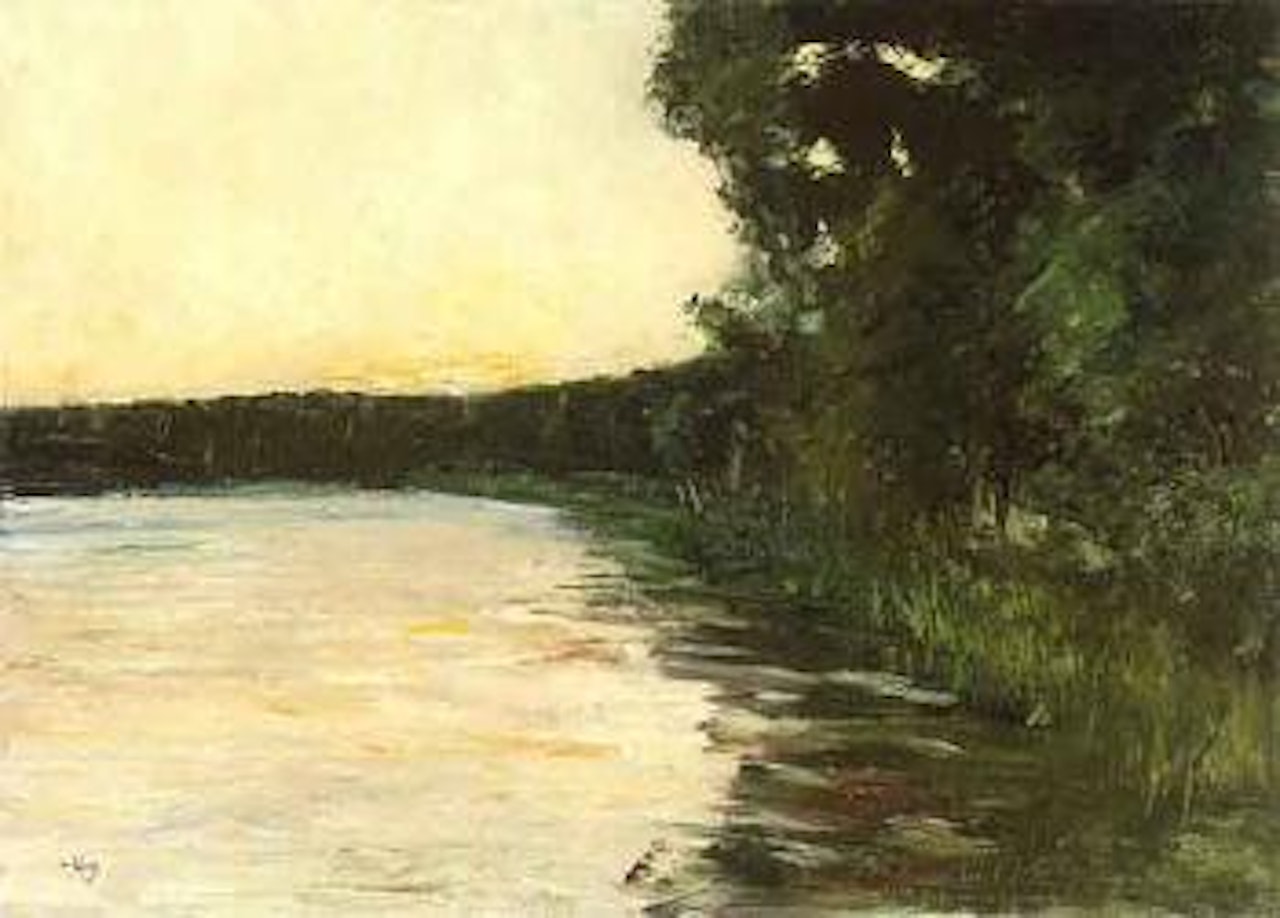 Grunewaldsee with trees on shore by Lesser Ury