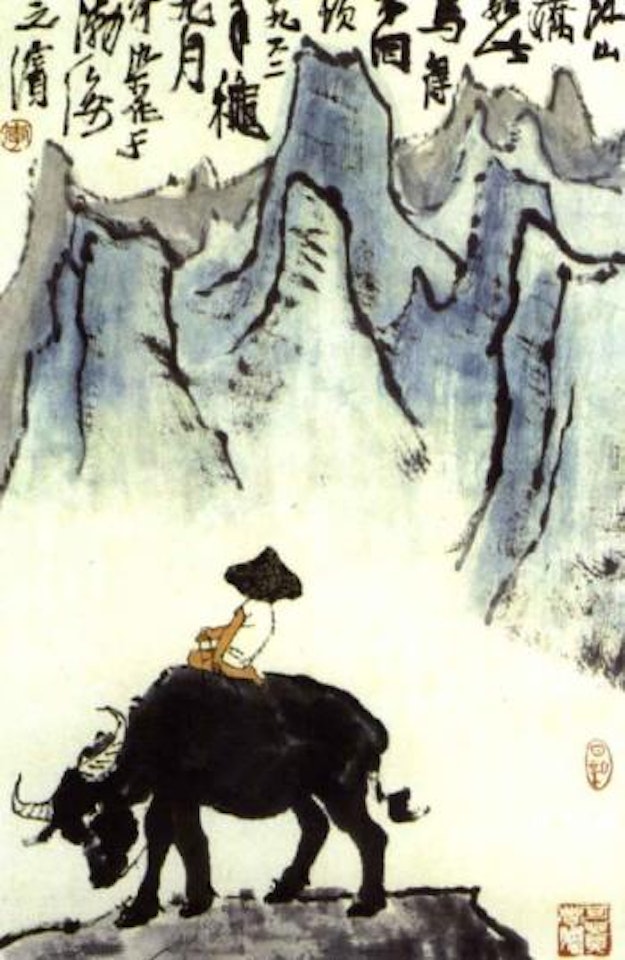 Herdboy gazing into the distance by Li Keran