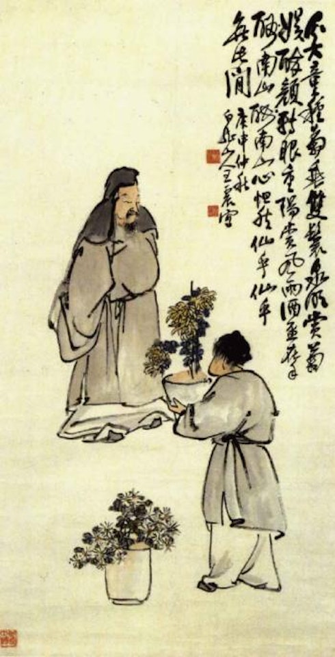 Appreciating the beauty of chrysanthemum by Wang Zhen