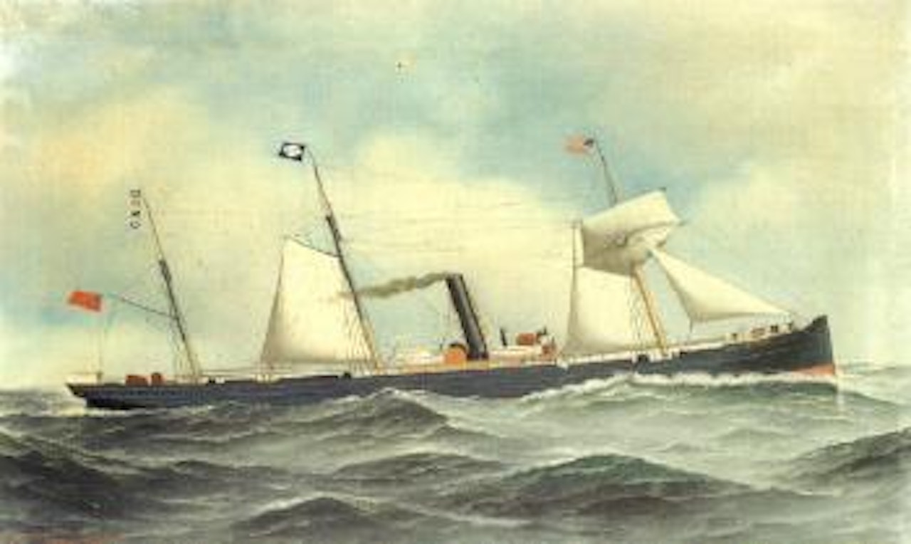 Screw steamer Ardangorn in an open sea, with American flag by Antonio Jacobsen