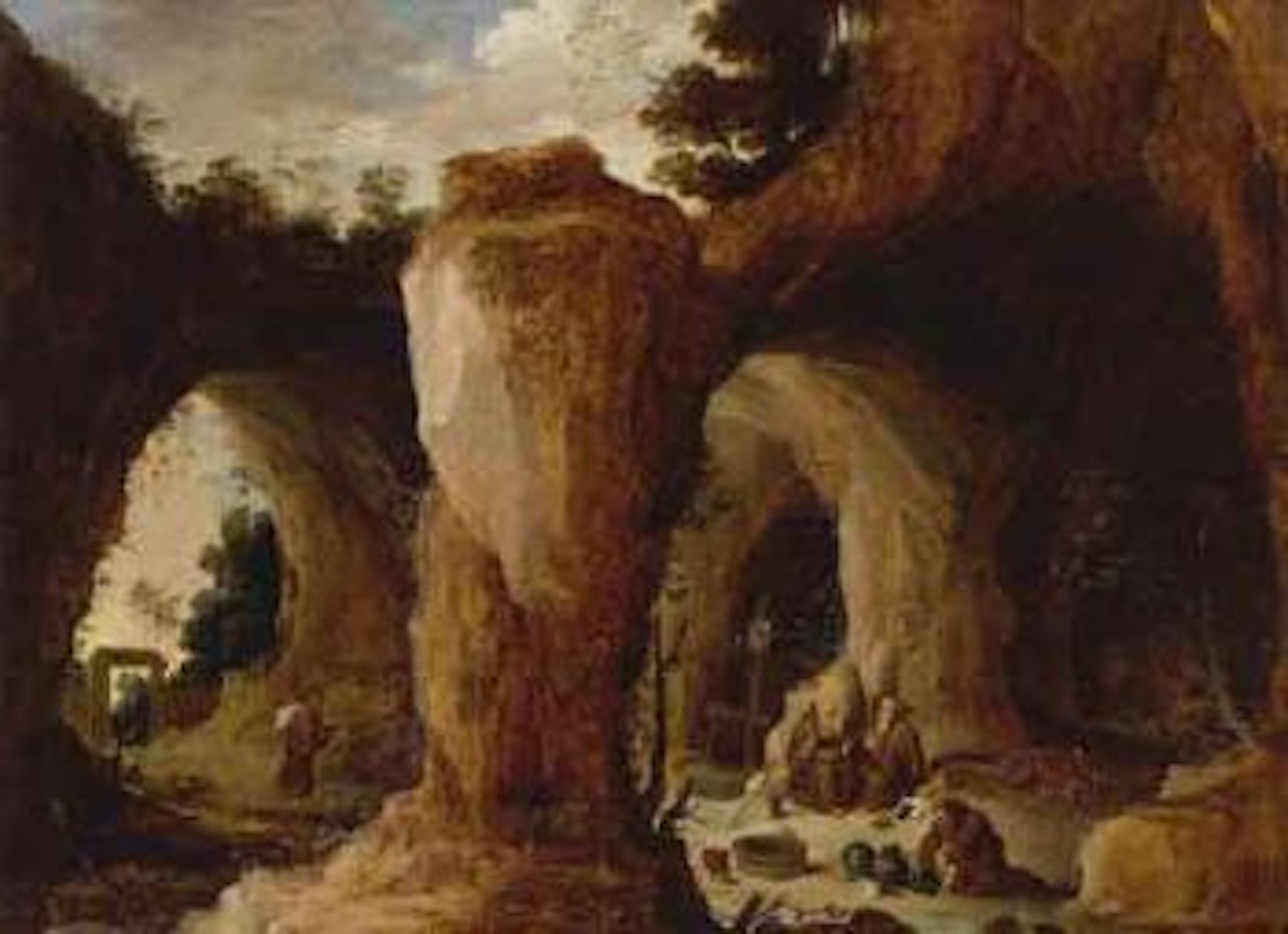 Hermits in landscape with caves by Joos de Momper the Younger