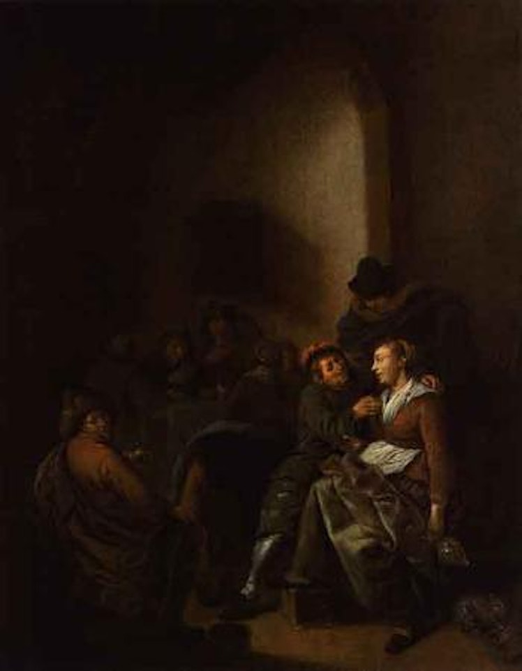 An amorous couple in an inn with other figures drinking and playing cards by Jan Miense Molenaer