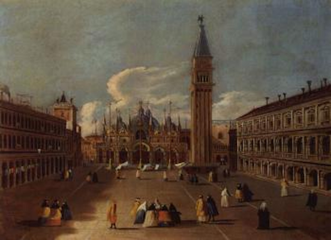 Venice, a view of the Piazza San Marco with elegant figures by Canaletto