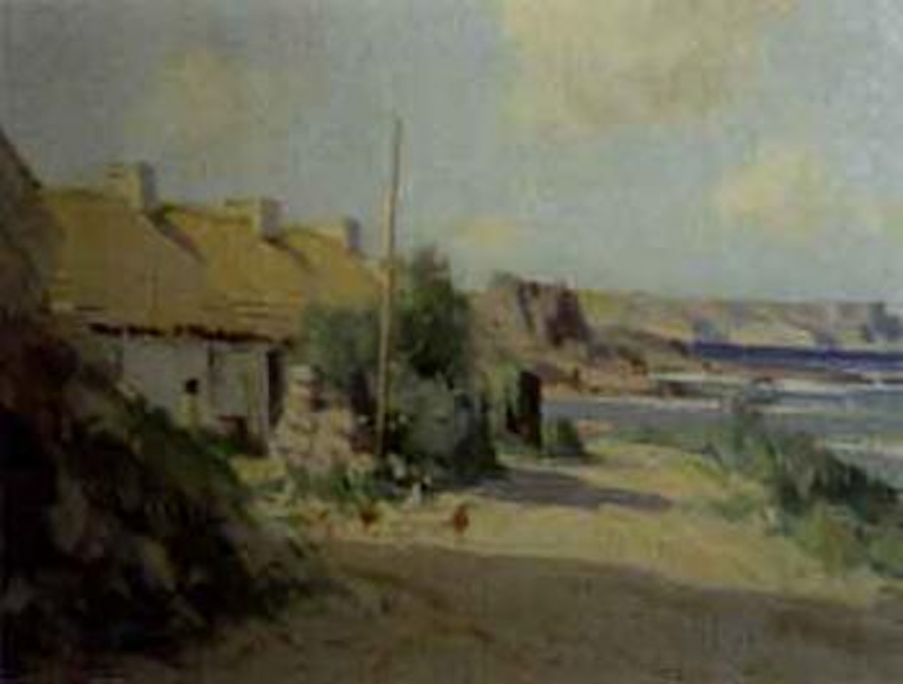 Coastal landscape with cottages by Maurice Canning Wilks
