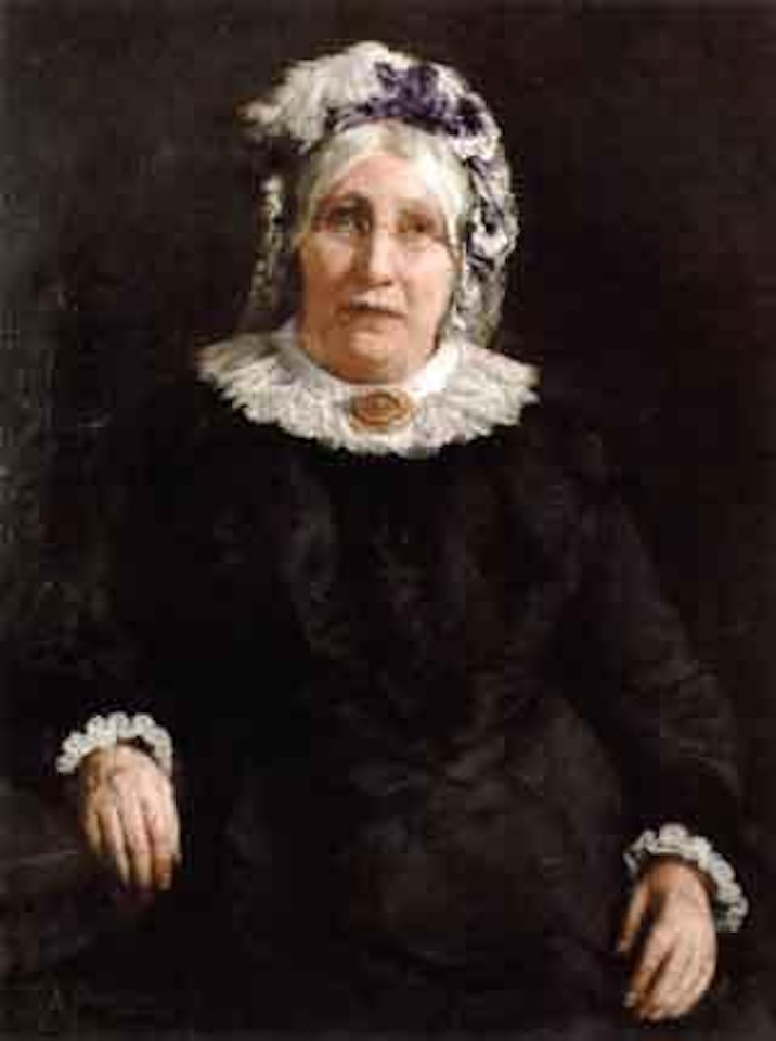Portrait of a lady seated, wearing a black dress and a feathered headress by Stanhope Alexander Forbes