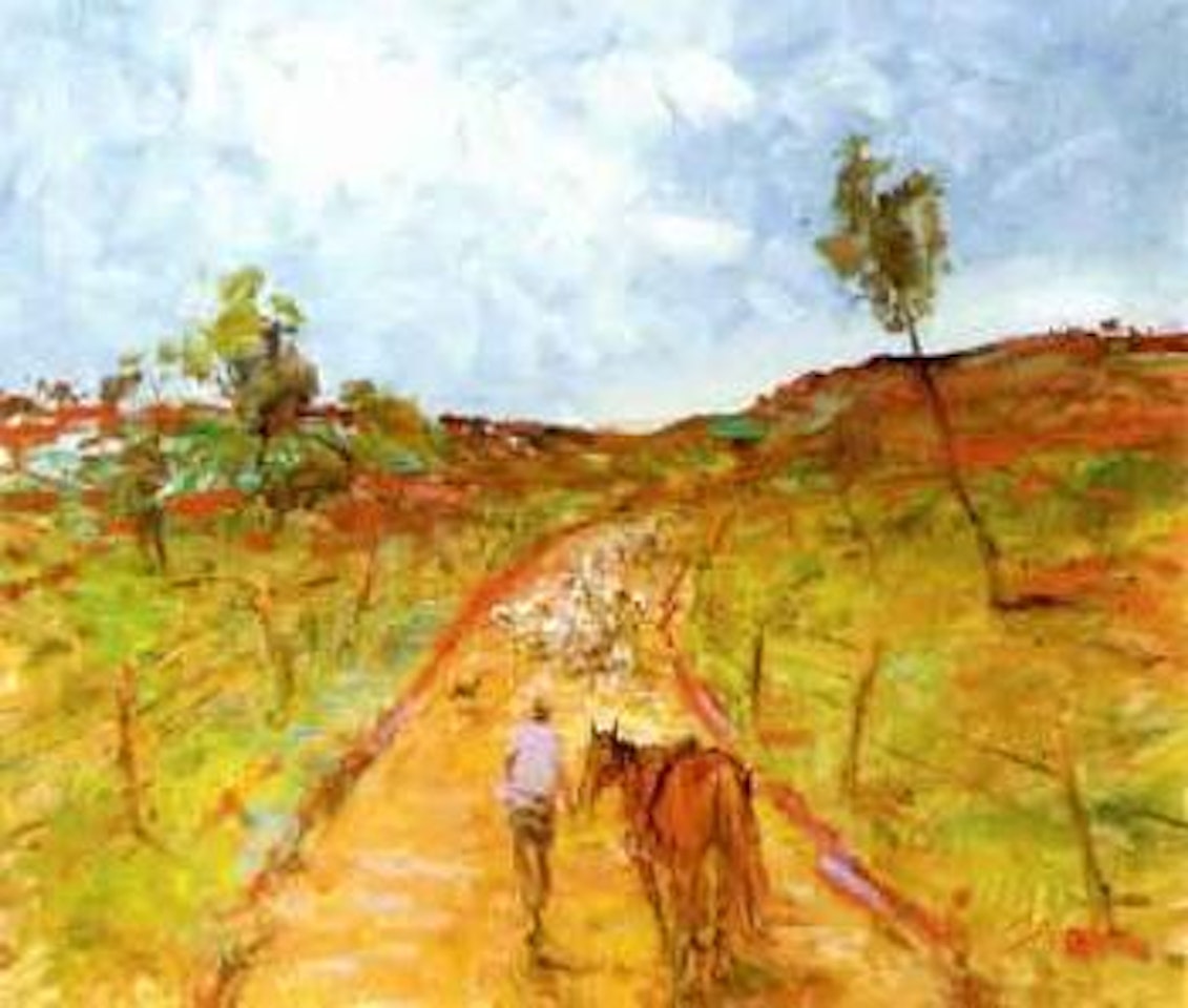 Sheep in the long paddock, N E Victoria, Challis sheep by Hugh Sawrey