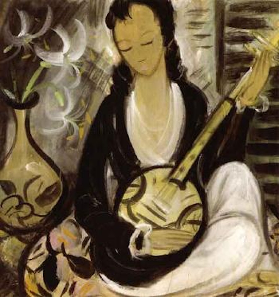 Seated sitar player by Lin Fengmian