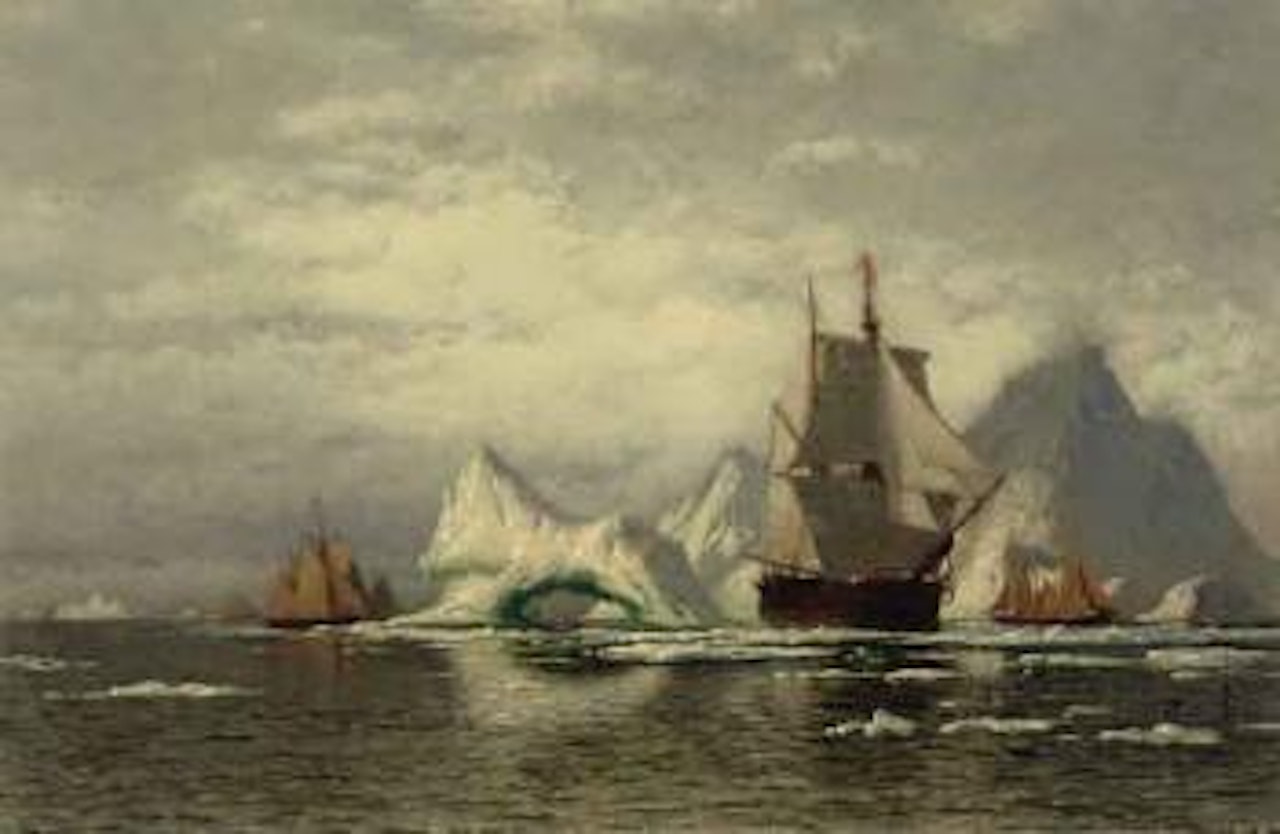 Arctic Whaler homeward bound among the icebergs by William Bradford