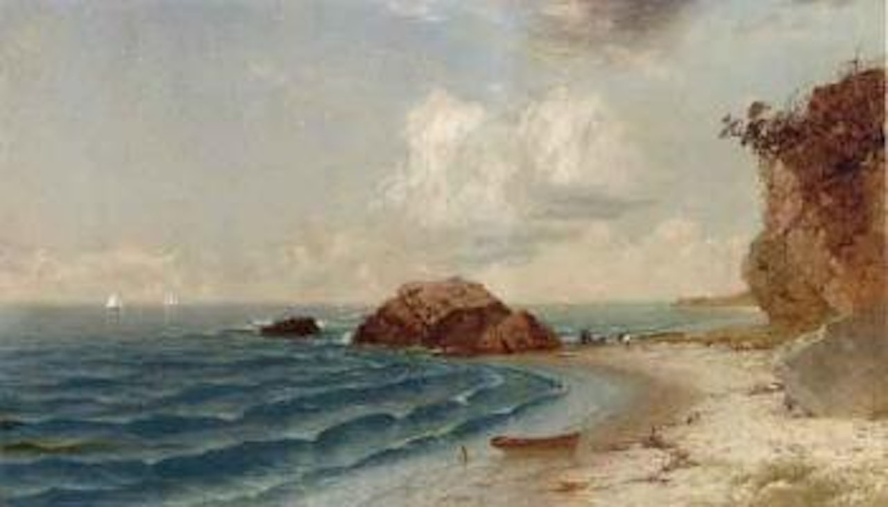 New England coastal view with figures by John Frederick Kensett