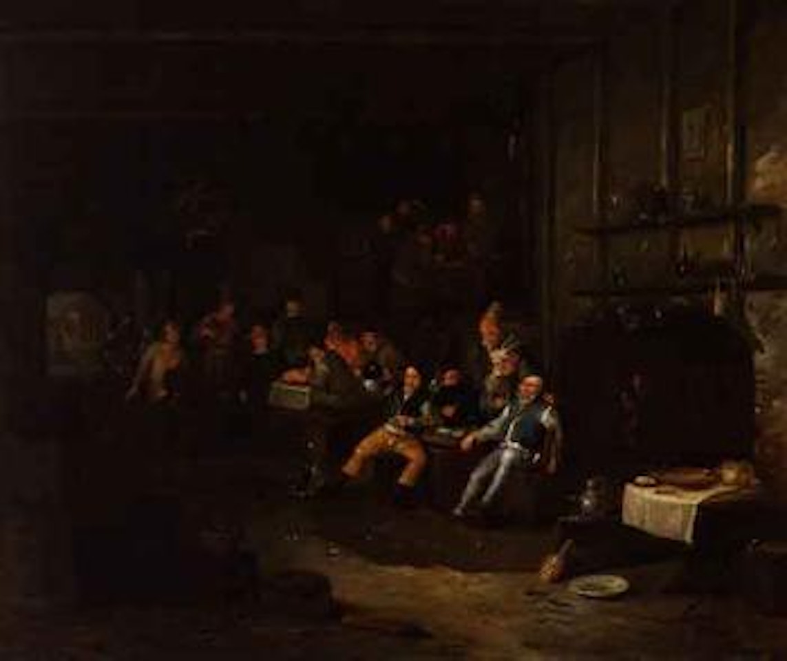 Interior of an inn with peasants smoking, drinking and eating by Egbert van Heemskerk III