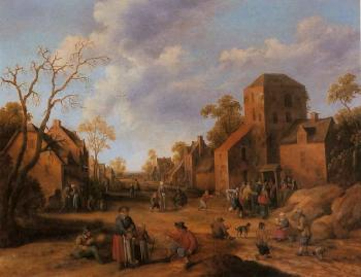 Village scene with figures and beggars by Joost Cornelisz Droochsloot