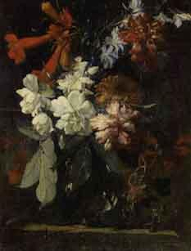 Still life of flowers in glass vase by German School
