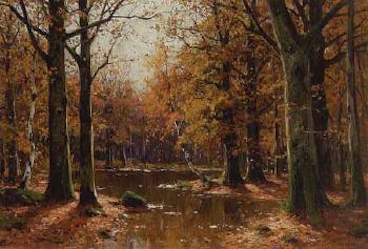 Pond in autumn woodland by Walter Moras