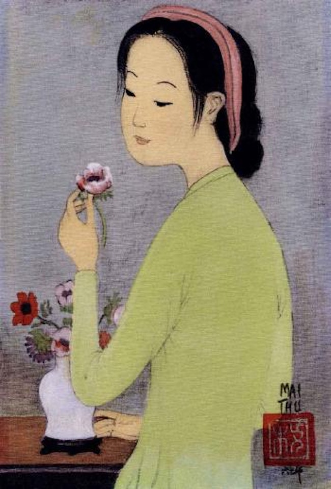 Lady with flowers by Mai Trung Thu
