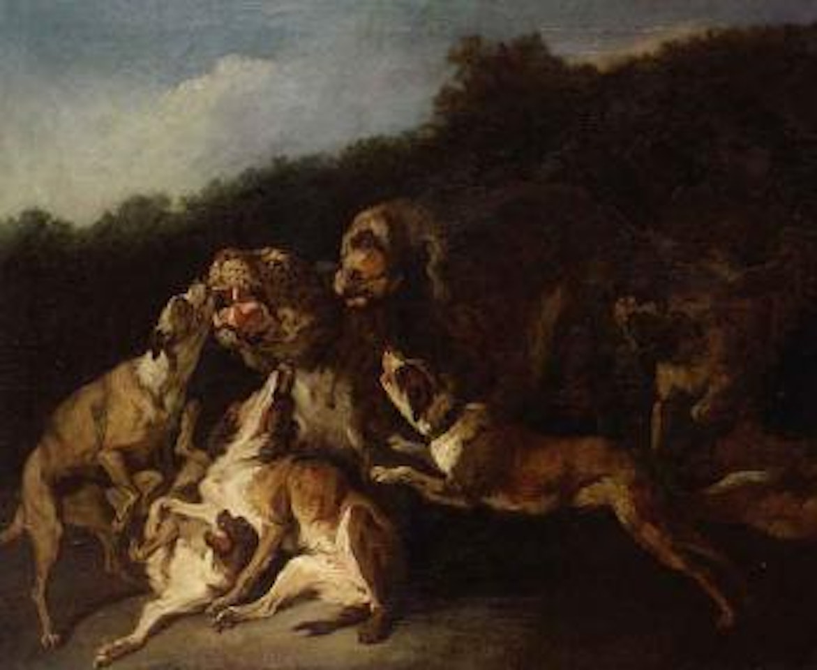 Dogs attacking a leopard by Jean-Baptiste Oudry