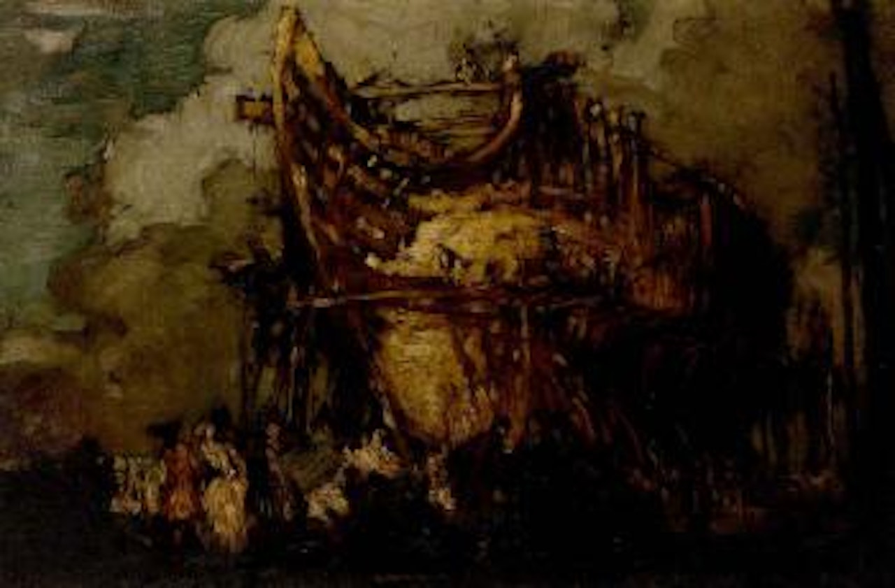 The building of the frigate by Sir Frank Brangwyn