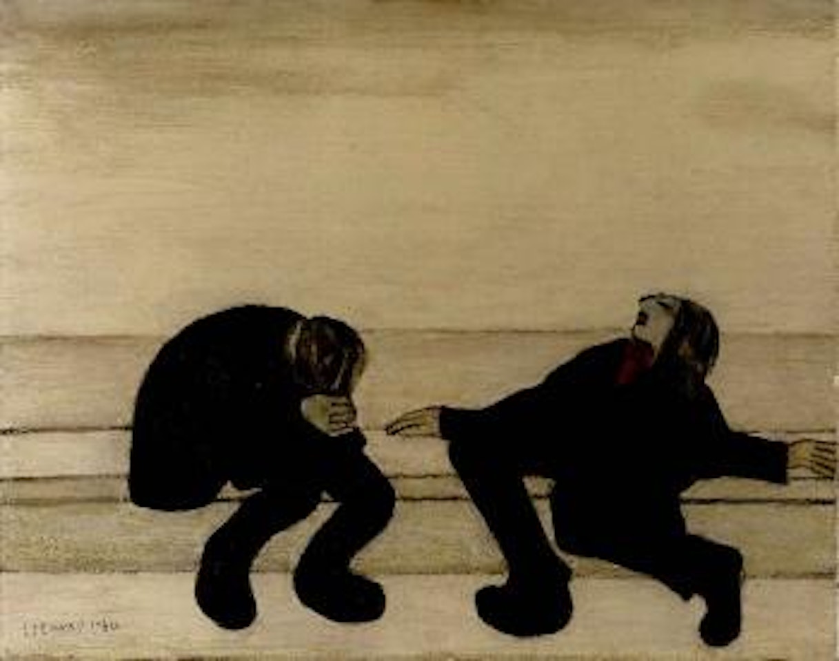 Two men on a park bench by Laurence Stephen Lowry