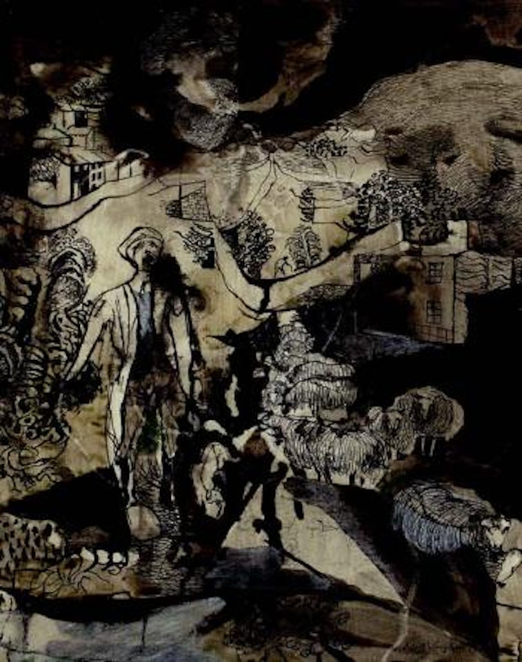 Landscape with sheep and shepherd by Keith Vaughan