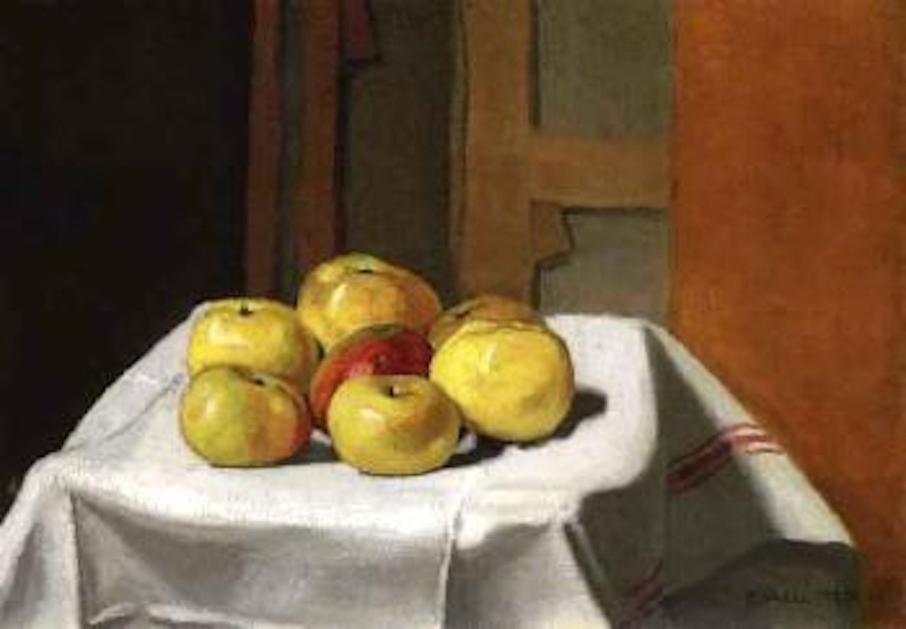 Sept pommes jaunes sur une serviette by Félix Vallotton