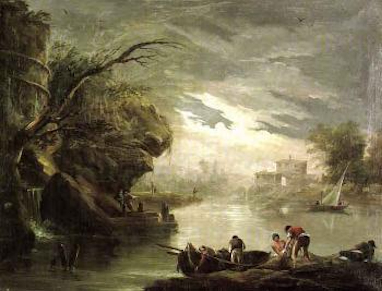 River landscape with fishermen by Claude Joseph Vernet