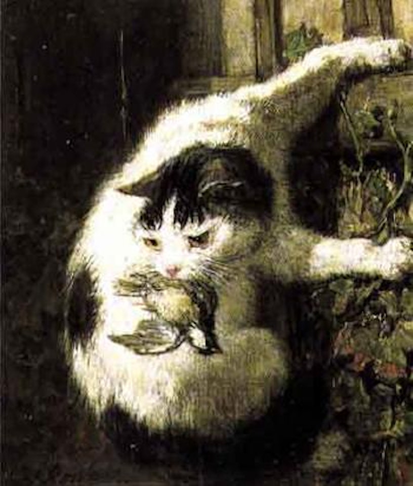 Chat s'appretant a deguster sa proie by Henriette Ronner-Knip