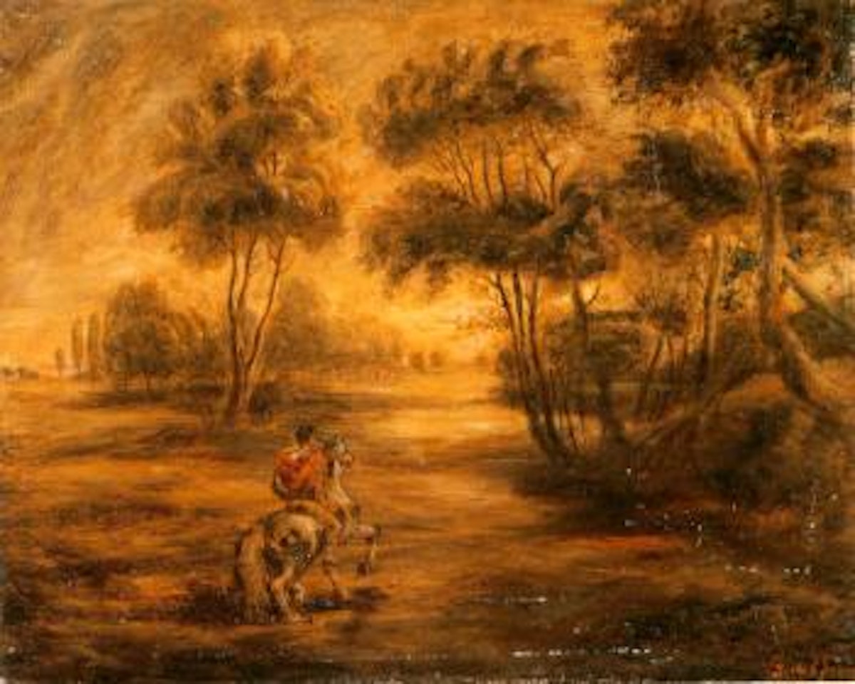 Horse and rider in the woods by Giorgio de Chirico