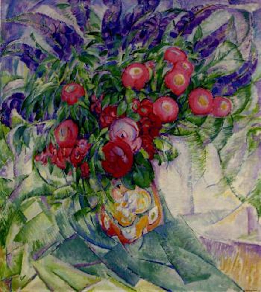 Still life with peonies, anemones and lupins by Leo Gestel