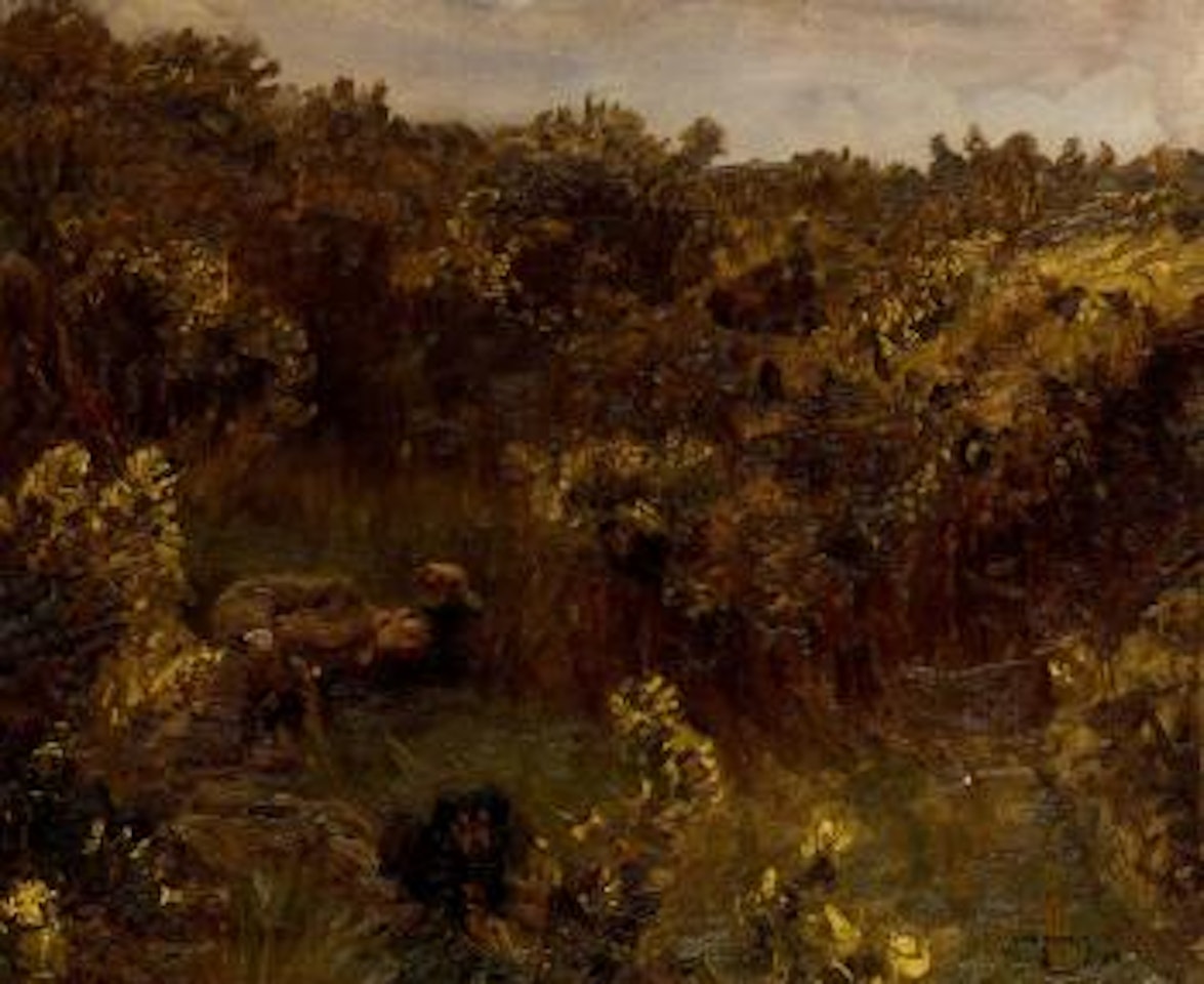 Shrimp and his dog on Ringland Hills by Alfred James Munnings