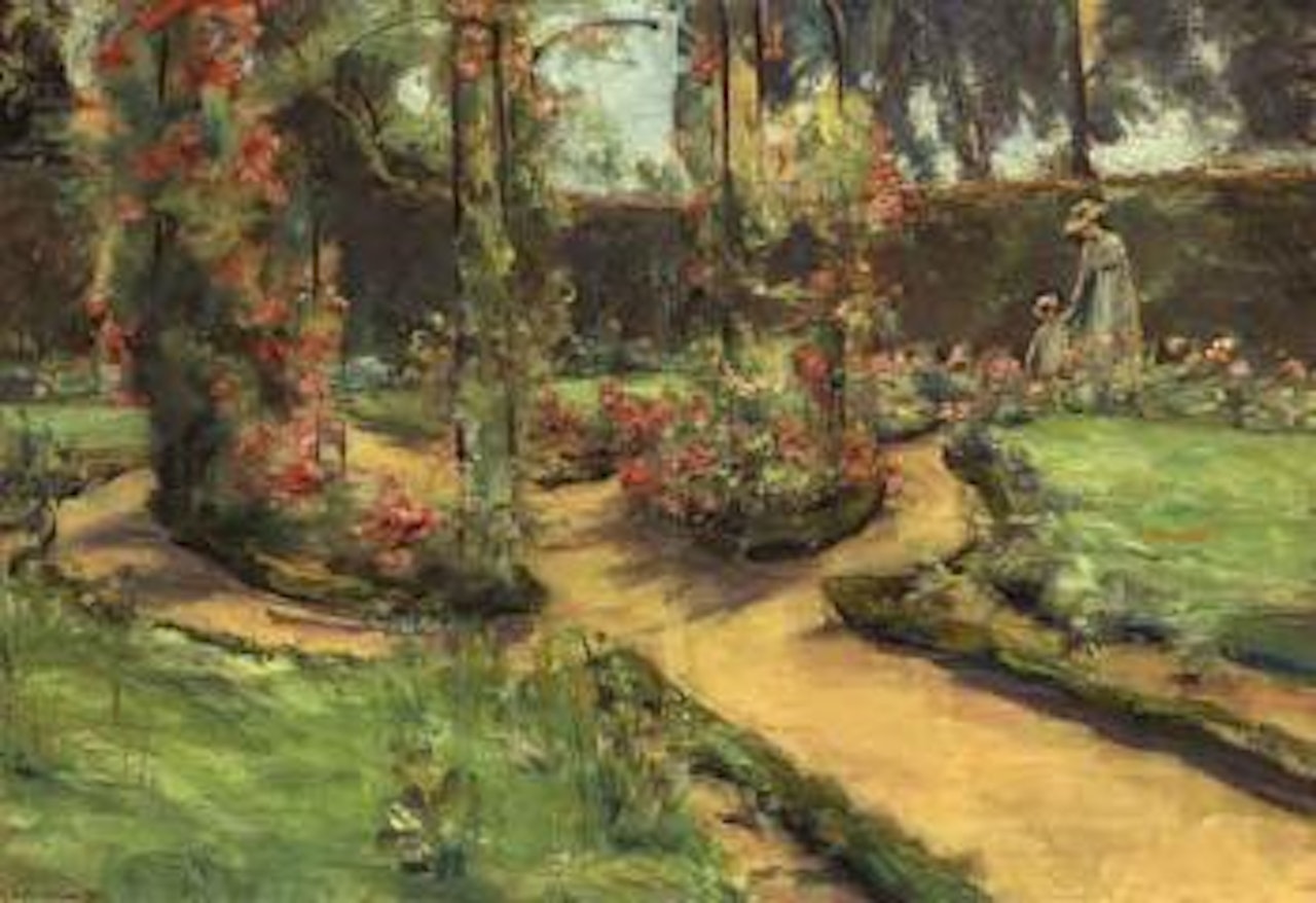 Rose garden in Wannsee with the artist's daughter and grand-daughter by Max Liebermann