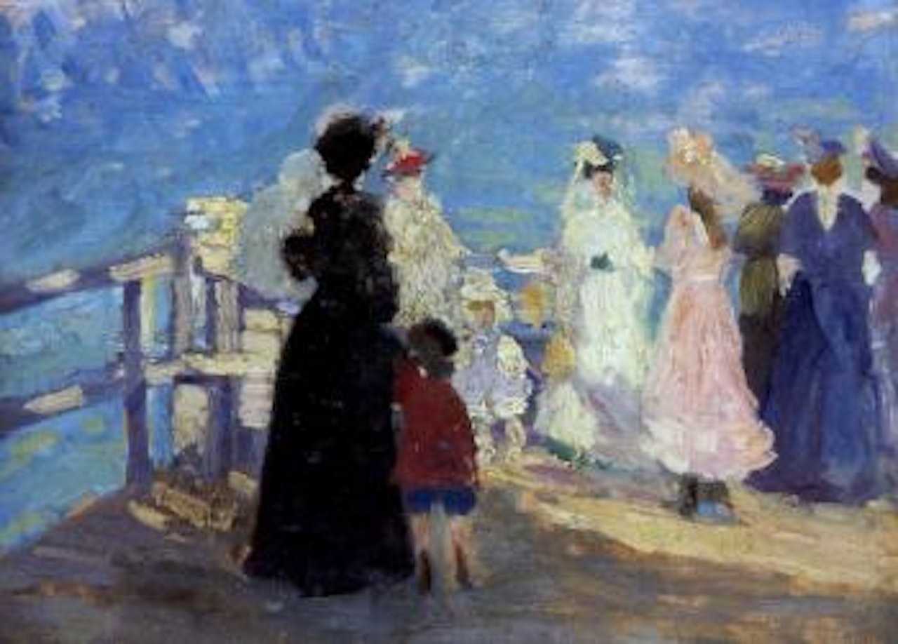 Figures on a jetty by Ethel Carrick Fox
