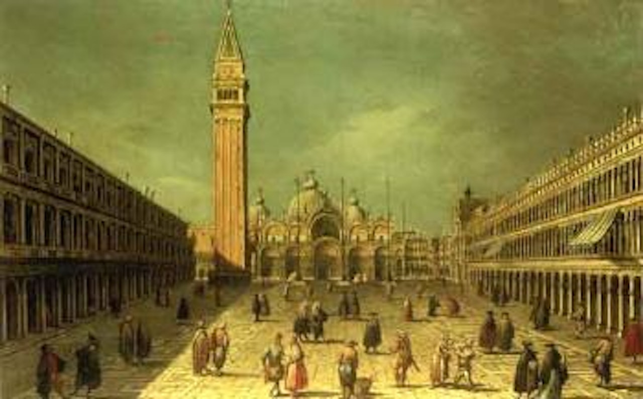 Acteurs de la Comedia dell'Arte sur la Place Saint Marc by Venetian School