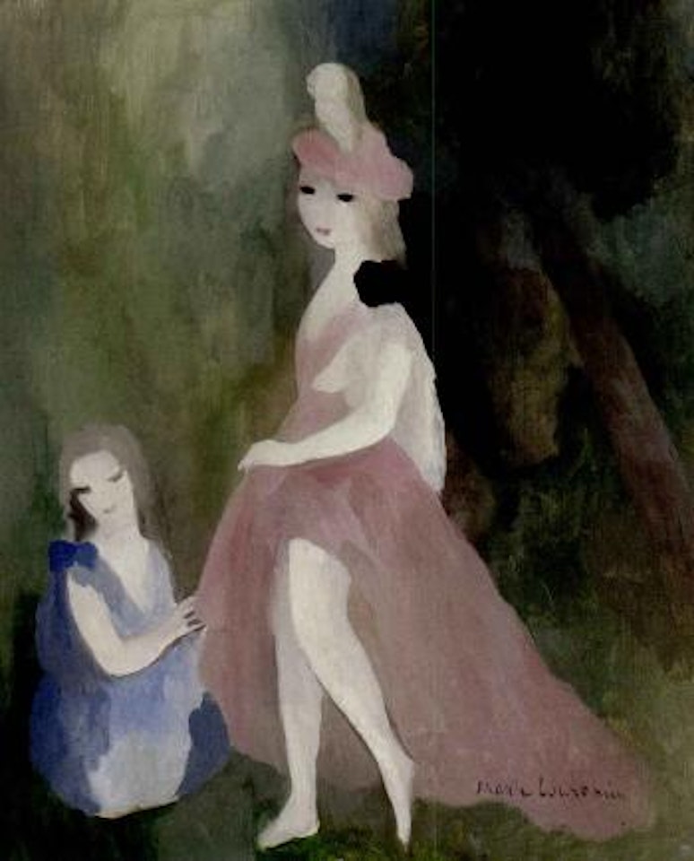 Femme au chapeau rose et jeune fille by Marie Laurencin