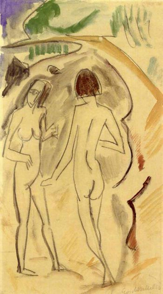 Two nudes on the beach by Erich Heckel