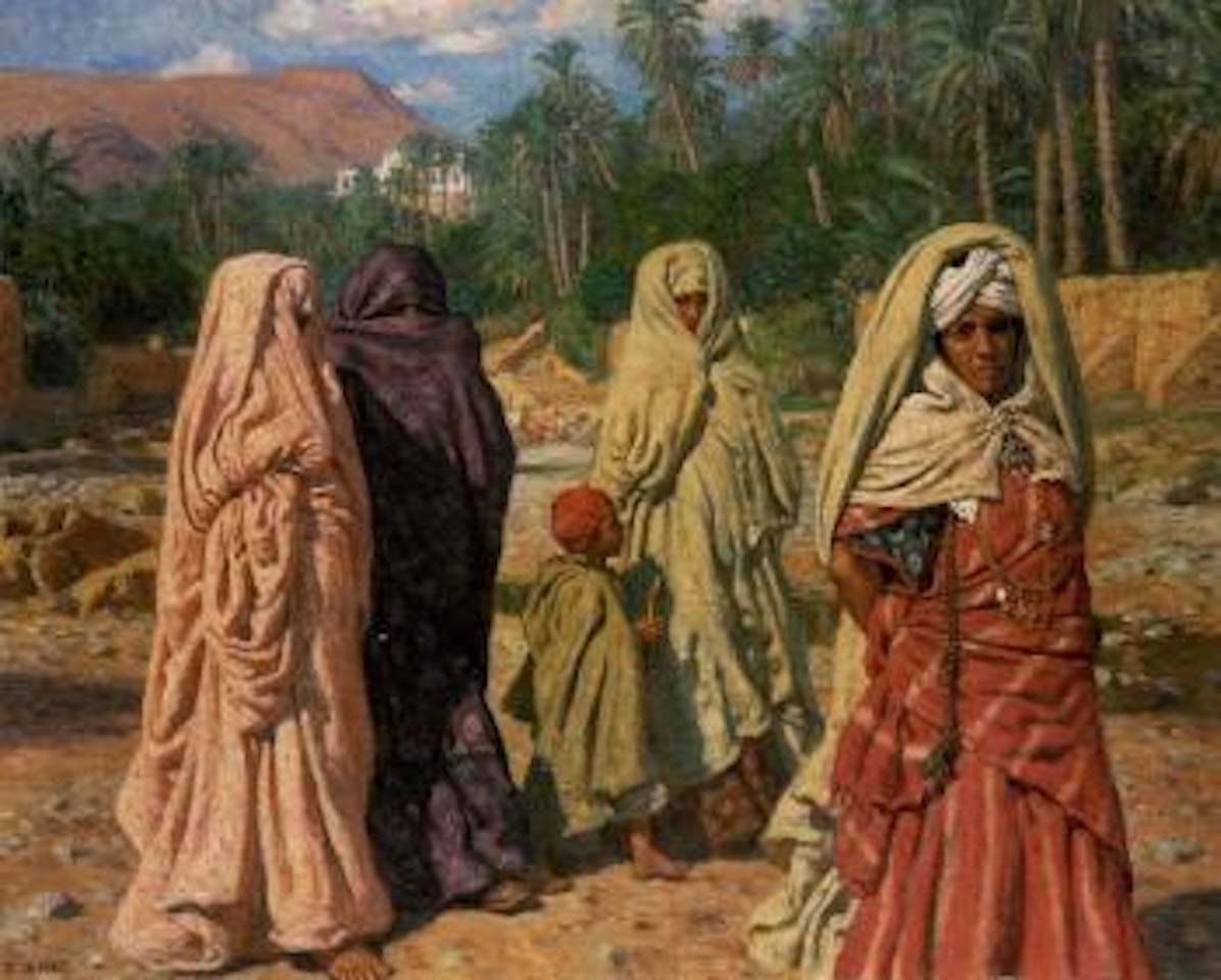 Femmes traversant le lit asseche by Etienne Alphonse Dinet