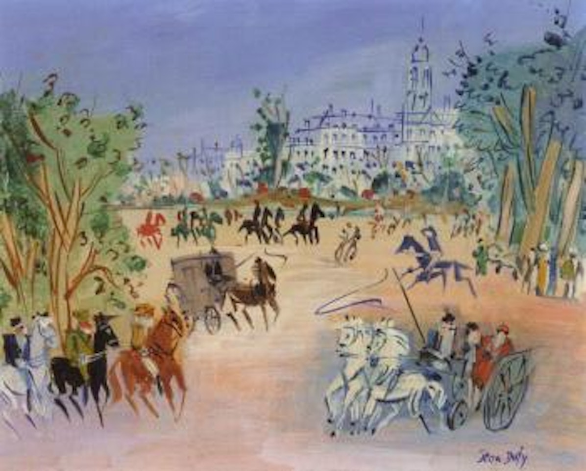 Caleches et cavaliers pres du Bois de Boulogne by Jean Dufy