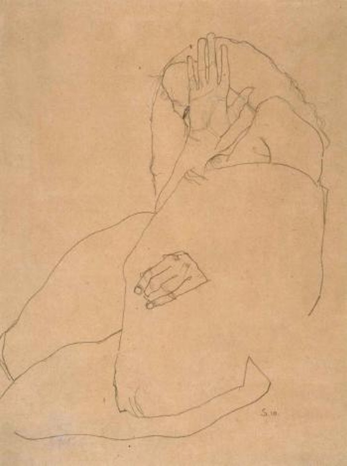 Kauerndes Madchen - Shy girl by Egon Schiele