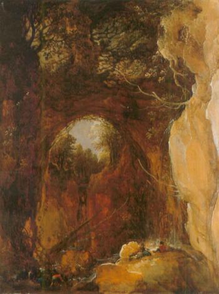 Mountainous wooded grotto. Mountainous landscape with travellers by Joos de Momper the Younger