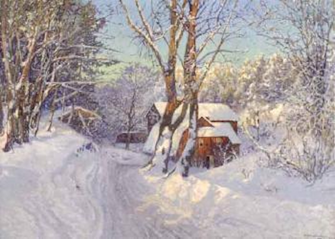 Farm in winter, landscape from Nacka by Anshelm Schultzberg
