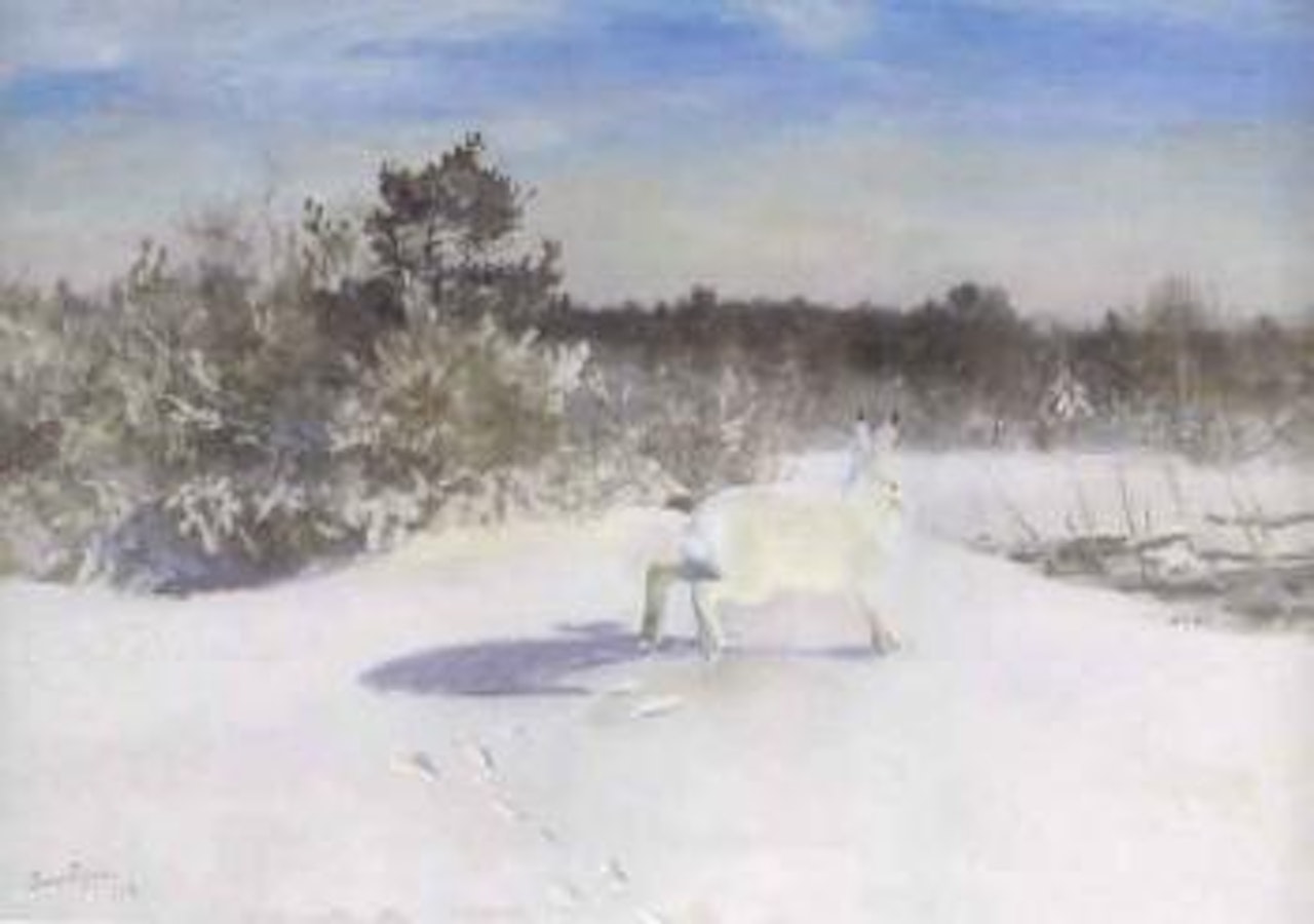 Winter landscape with hare by Bruno Liljefors