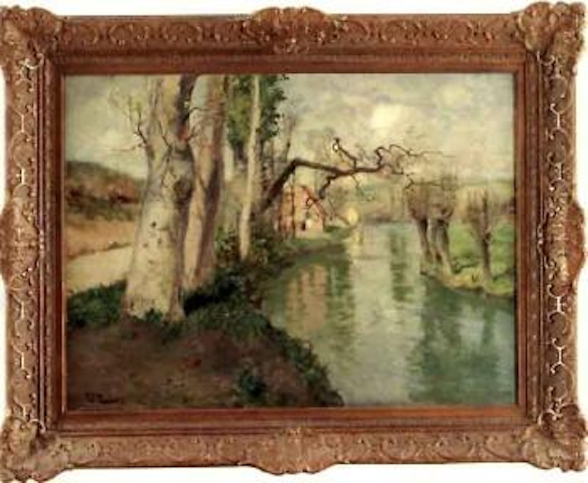 French village with river, from Dieppe with the river Arques by Fritz Thaulow
