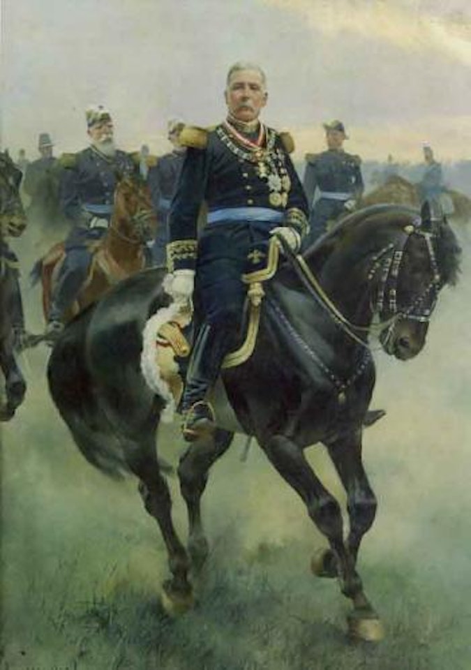 Portrait of General Porfirio Diaz on horseback by Jose Cusachs Y Cusachs