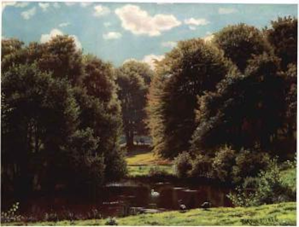 Landscape with watercourse and birds by Peder Mork Monsted